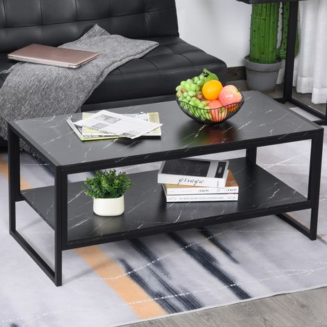 Tavolino da caffè in stile moderno con 2 ripiani, 106 x 50 x 47 cm, nero.