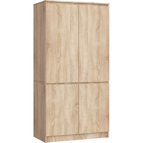 Akord – Armoire 4 portes chêne sonoma 90 cm – 4 étagères – Panneau stratifié – Hauteur 180 cm – Profondeur 51 cm