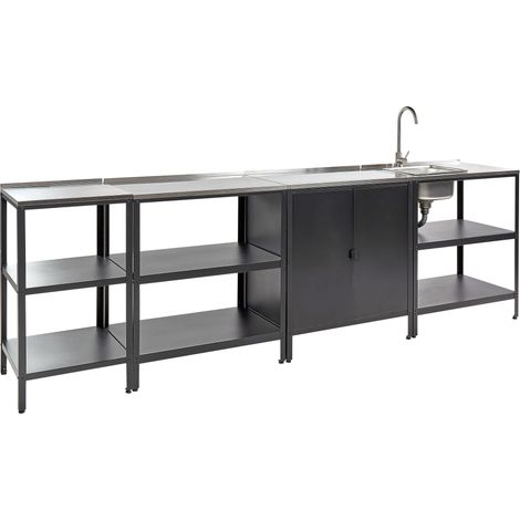 Ensemble de Cuisine en Acier Inoxydable 3 Ilots et Evier à Levier Unique Meubles d'Extérieur Noir Vilama (1/5)