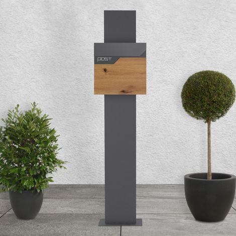 ECD Germany Buzón de Correo Antracita / Madera con Soporte 170 cm a Juego para Cartas con Compartimento para Periódico 37 x 37 x 11 cm Acero Inoxidable con 2 Llaves Solapa Cierre Moderno con Pedestal (1/5)