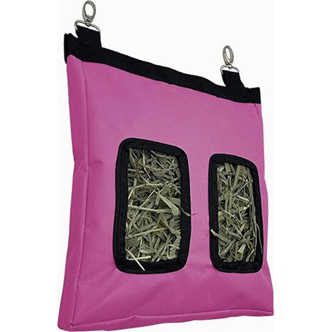 Sac d'alimentation de foin de lapin de 2 ports petit animal suspendu sac de rangement de nourriture (rose rouge) (1/5)