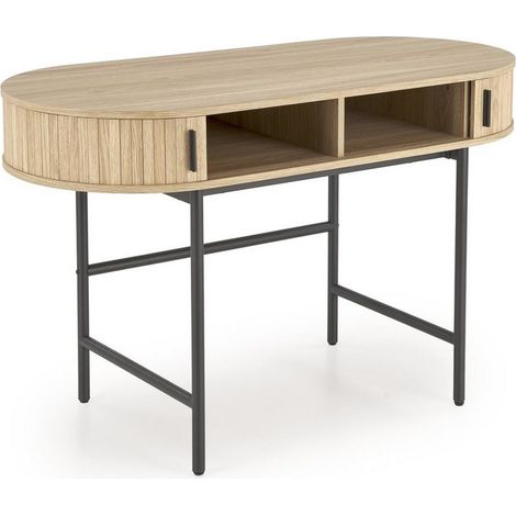 Bureau ovale bois et métal avec portes coulissante Davy (1/5)