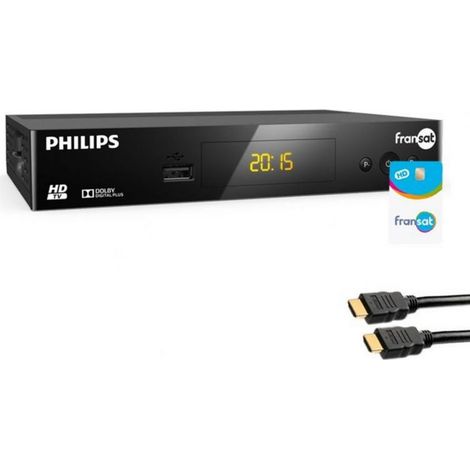 Récepteur TV Satellite HD - PHILIPS - DSR3031F - Carte FRANSAT PC7 - Câble HDMI 2m - 12V (1/2)