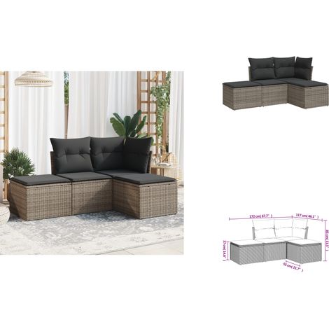 4-tlg. Garten-Sofagarnitur mit Kissen Grau Poly Rattan - Gartenmöbel Set - PE-Rattan Möbel - Outdoor Sofa - Lounge Set - Esszimmergarnitur (1/3)