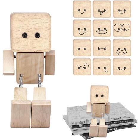 Figurine en bois à bascule avec 12 visages interchangeables pour voiture et bureau