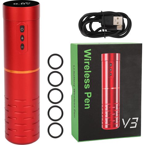 Tatouage Pistolet Stylo Sans Fil Alliage Aluminium LCD Batterie 1800mAh Aiguilles Cartouches Liner Shader Machine Rechargeable Rouge (1/5)