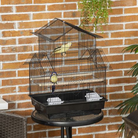 Voliera in acciaio PawHut con vassoio rimovibile e 2 mangiatoie per fringuelli, pappagallini ondulati e parrocchetti, 50,5x41x63 cm, nera.