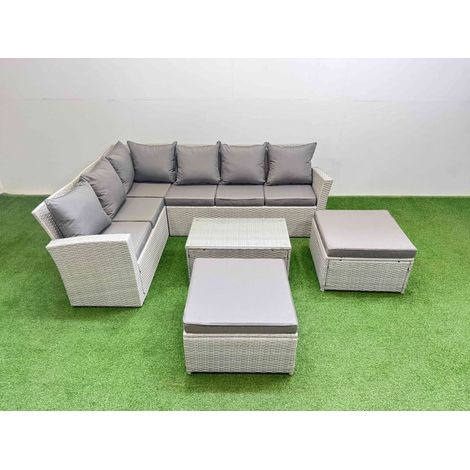Fimous 8 Seater Garden Outdoor PE Rattan Furniture Set Rattan Garden Sofa Set with Oblong Coffee Table Light Grey Mixed (1/5)
