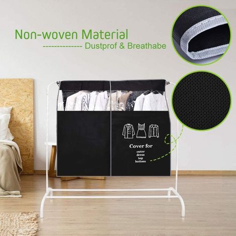 Couvercle de porte-manteaux 90 × 110 cm Anti-Poussière Cache anti-Poussière kleiderschutzhüllen housse de protection à la Poussière, à l'Humidité Noir Long avec Magic Tape (1/5)