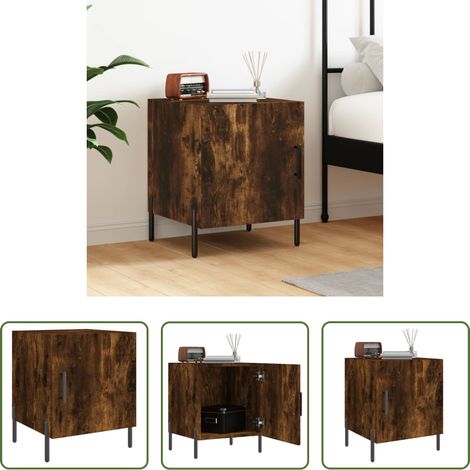 Bois d'ingénierie -  Table de chevet chêne fumé 40x40x50 cm bois d'ingénierie (1/5)