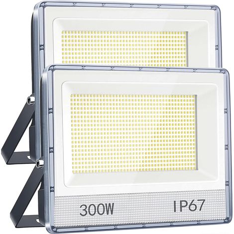 Projecteur LED Extérieur 300W 30000 lumen Puissant Spot LED Extérieur 6500K Blanc Froid, IP67 Étanche Projecteur Exterieur LED pour Jardin Garage Patio Cour Atelier, 2 Pièces