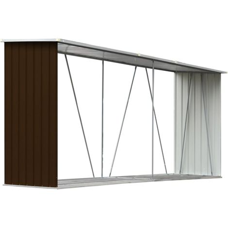 Vidaxl – Abri à bûches acier galvanisé 330x84x152 cm – Couleur marron – Structure stable avec caillebotis pour bois aérées