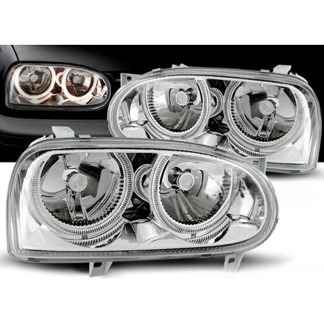 Paire de feux phares VW Golf 3 de 09/1991 a 08/1997 angel eyes chrome-27361906 (1/2)