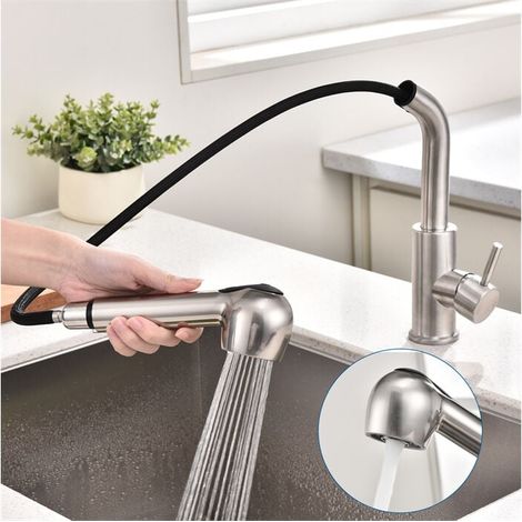 Robinet de Cuisine avec Douchette Extractible Mitigeur de Cuisine 2 Jets au Choix Robinet Evier Cuisine en Acier inoxydable Brossé (1/4)