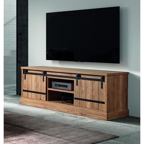 Meuble TV contemporain style rustique 164 cm coloris chêne Perrine (1/5)