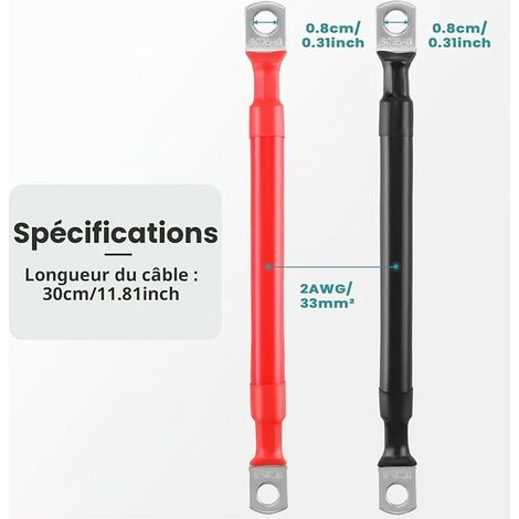 Battery Inverter Cables Automatic Cable 30cm 33mm² 2AWG 12V with Ring Lugs Copper Wire for Truck Auto Motorcycle Camper Marine Solar (1/3)