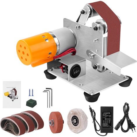Mini Ponceuse à Bande électrique, Polisseuse Réglable en 7 étapes avec 30 pièces bandes abrasives de 30x330 mm(P120/320/600/800/1000), Adaptée pour Meulage d'outils Tels que Métal Bois l'Aluminium (1/5)