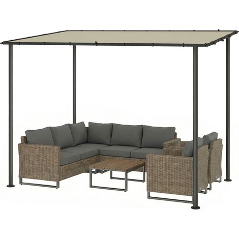 Pergola de jardin, pergola adossée tonnelle de jardin avec structure métallique et trous de drainage, 3 x 2 m, crème