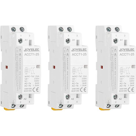 3 Pieces Home AC Contactor, 2P 25A 2NO Automatic Home AC Contactor 220V/230V 50/60Hz, 2 Bi-Directional Pole, 35mm DIN Rail Mount Normally Open (1/5)