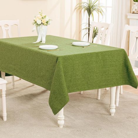 Tischdecke abwaschbar 140x180 cm Leinenoptik wasserdicht rechteckig grün