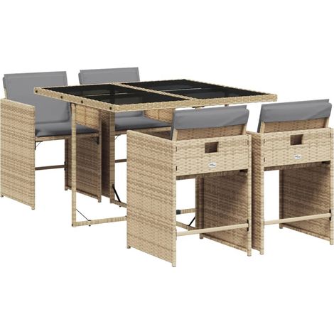 Ensemble à manger de jardin coussins 5 pcs,Salon de jardin mélange beige rotin CFW50844 (1/5)