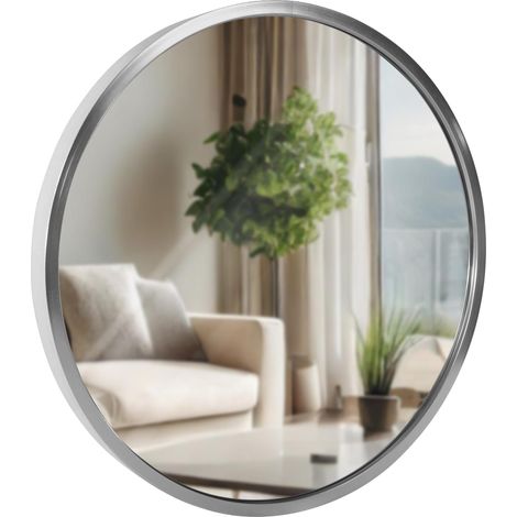 Miroir mural rond 30 cm cadre minimaliste argenté 3 cm design moderne fixation murale incluse 100008642