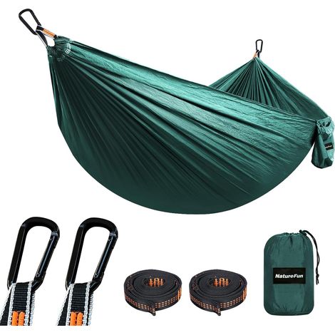 Hamac Ultra-léger de Voyage Camping 300 kg Capacité de Charge,(275 x 140 cm) Nylon à Parachute 2 x Mousquetons de qualités, 2 x Sangles de Nylon pour Jardin d'interieur/extérieur Olive (1/5)