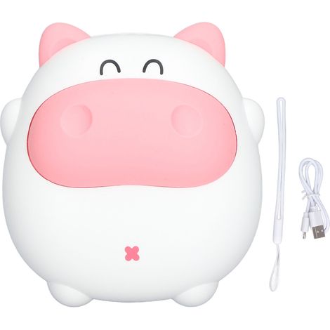 Chauffe-mains portable USB en forme de cochon - 2 niveaux de chaleur, lumière veilleuse, blanc (1/5)