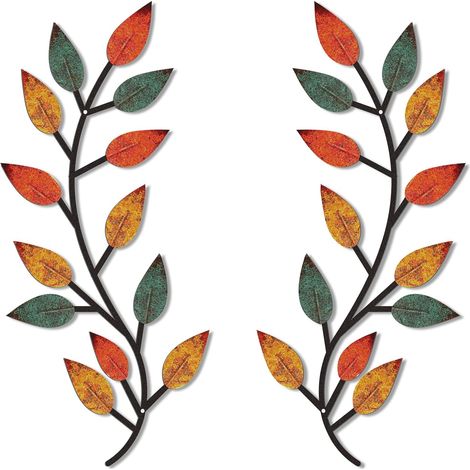 CCYKXALot de 2 décorationsmurales en métal en forme de feuilled'arbre de vigne,branche d'olivier,décoration murale pour salon,couloir,décoration extérieure (1/5)