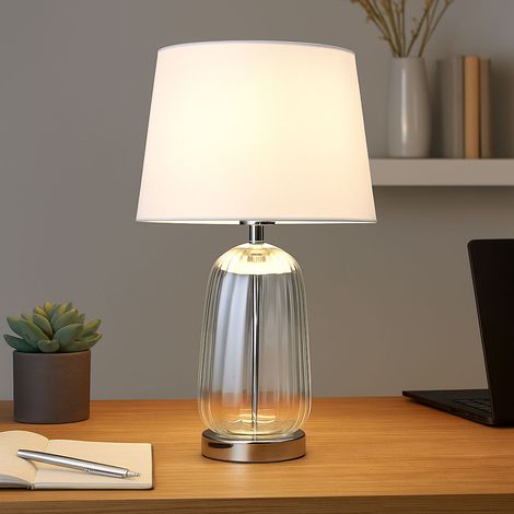 Lampe de table lampe de salon lampe de chambre lampe de table lampe de chevet lampe d'appoint, métal verre textile argenté chromé, E27, H 52 cm (1/5)