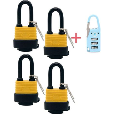 Ensemble de 4 cadenas imperméables cadenassés, largeur de corps de 2"- Cadenas extérieur résistant aux intempéries, 8 clés incluses (Envoyer le verrou 1) (Faisceau long) (1/5)