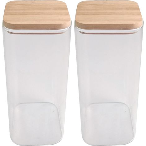 Lot de 2 Bocal en Verre,Couvercle Bambou,Joint Silicone,950mL,Cuisine,Salle de Bain (1/5)
