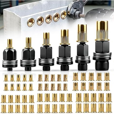 Lot de 6 Ecrous à Riveter pour M3 M4 M5 M6 M8 M10, Ecrous à Tête de Rivet avec 60 écrous, Outil Manuel à Ecrous à Rivets, à Main Outil Manuel à Sertir pour Machine à Riveter Manuelle (1/5)