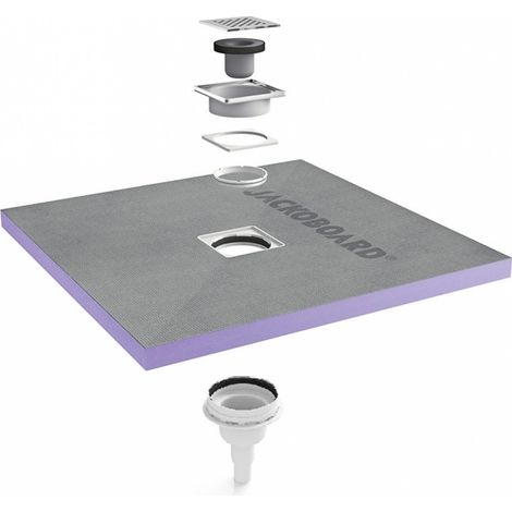 Jackon Insulation – Receveur de douche à carreler 120x120 cm – Siphon vertical DN 40/50 – Débit 0,9 l/s – Grille inox réglable 3-18 mm