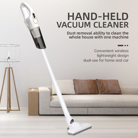 Aspirateur Sans Fil Portable Blanc 2en1 Balai Main Tube Brosse Sol Plat USB Léger Maison Voiture Bureau Récupérable (1/3)