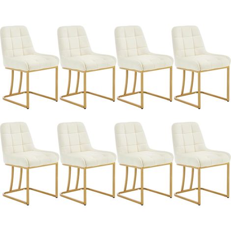 WOLTU Set di 8 Sedie da Pranzo in Velluto Sedie da Cucina Moderne con Gambe in Metallo Dorato Sedie da Salotto per Soggiorno, Crema