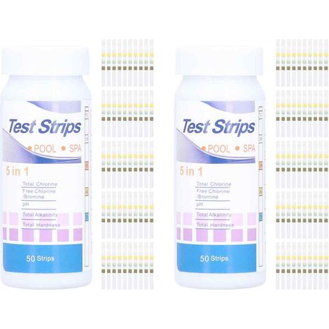 Lot de 2 flacons de papier test pH 5 en 1 pour piscines, spas et jacuzzis, utilisable en aquaculture (1/5)