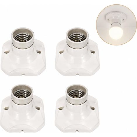 4-Piece E27 Ceramic Ceiling Light Socket Set, Screw-in Ceiling Lamp Holder 220-250V, White Bulb Holder for Ceiling Fans, Wall Lights, and LED Lighting (1/5)