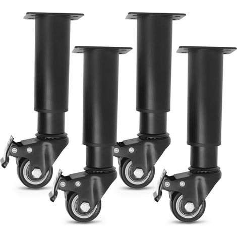 Lot de 4 pieds de meubles réglables en hauteur avec roulettes de 185 à 260 mm, noirs, en métal, réglables en hauteur pour pieds de meubles, pieds d'armoire, pieds de table, pieds de commode (1/5)