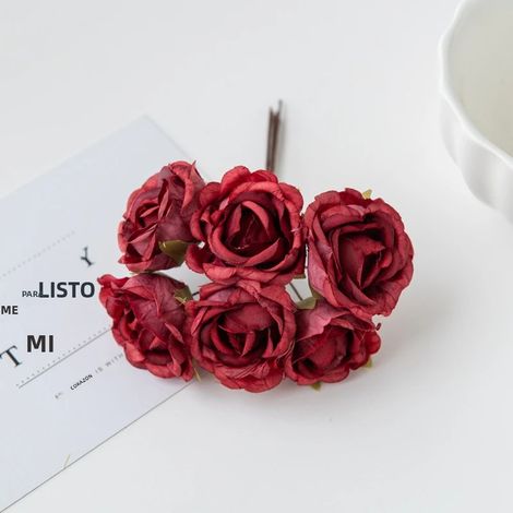 Broche de décoration de mariage en soie artificielle rose de thé, cadeau DIY pour mariée, ornement de Noël pour maison et pièces, 6 pièces (1/4)