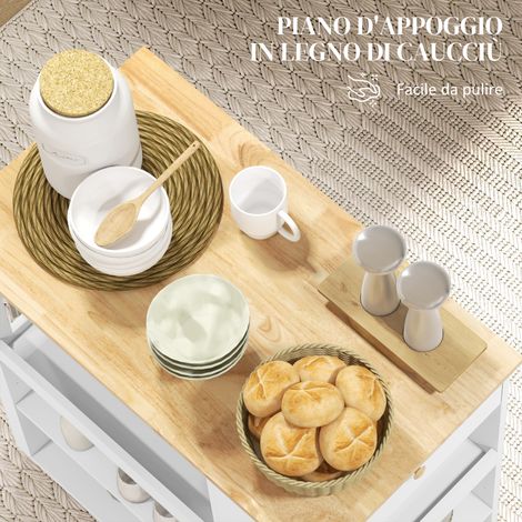 Plan de travail blanc en bois pour cuisine, chariot d'îlot avec étagères réglables, range-couteaux intégré, taille 86,5 x 47 x 88 cm (1/5)