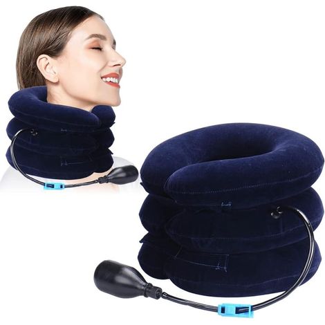 Collier Cervical Gonflable Traction Réglable 3 Chambres avec Pompe pour Soulagement Douleurs Nuque et Épaules