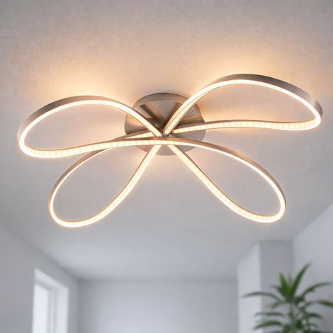 Deckenleuchte Deckenlampe Wohnzimmerleuchte Esszimmerlampe Flurleuchte, Metall Nickel matt, 1x LED 21W 1512Lm warmweiß, LxBxH 75x65x23cm