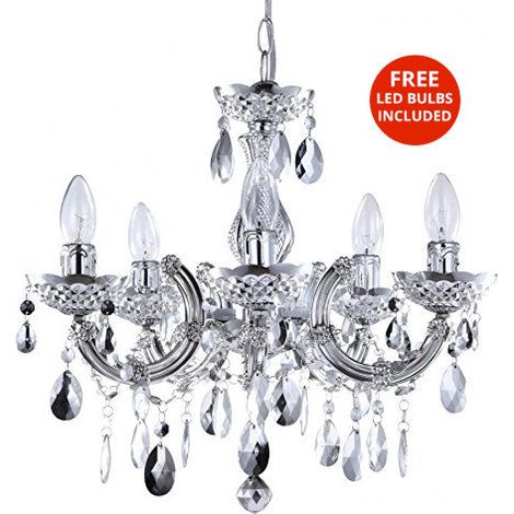 Litecraft Marie Therese Chandelier Ceiling 5 Arm With Free LED Bulbs - Silver (1/5)