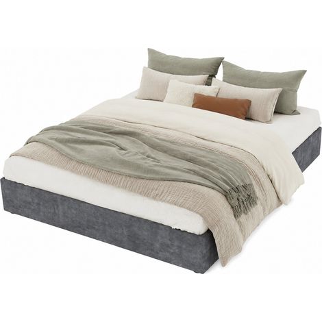 CHICFURN Cadre de lit 160 x 200 cm gris en tissu et métal avec ouverture à vérins (1/5)