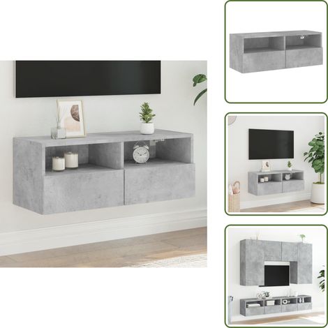 TV-Wandschrank Betongrau 80x30x30 cm Holzwerkstoff - TV Schrank - Wandregal - Regal Grau - Holzwerkstoff Möbel - Wohnzimmer Deko (1/5)