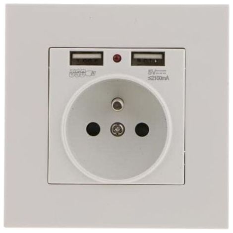 Lot de 2 prises murales avec double USB 5V/2100mA – Plastique PC ignifuge – Capacité de charge 16A – Installation recommandée par un électricien (1/4)