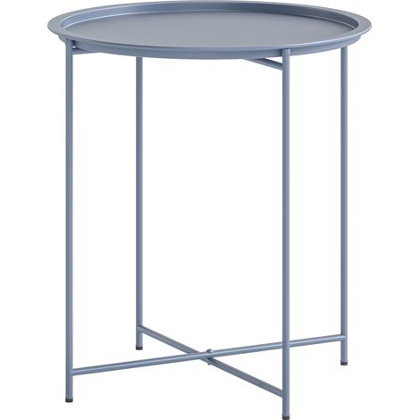 Runder Couchtisch mit abnehmbarer Tischplatte, erhöhtem Rand und klappbaren Metallbeinen, Ø 46 x 50 cm, blaugrau