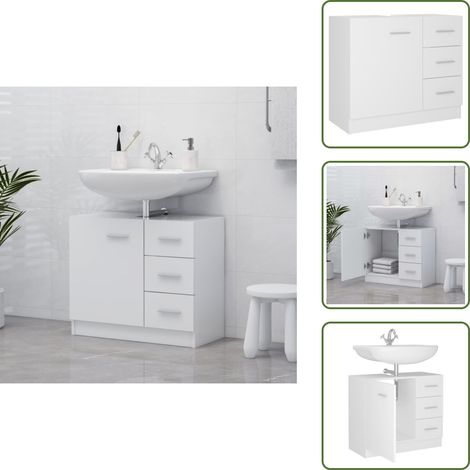 The Living Store Mobile Sottolavabo Bianco 63x30x54 cm in Multistrato - Armadio da bagno