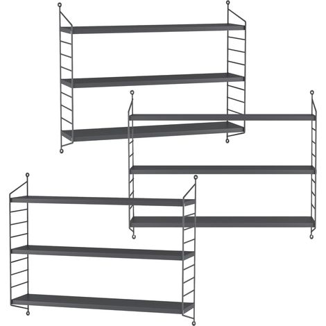 Lot de 3 étagères murales meuble de rangement moderne acier 50 x 60 x 15 cm gris foncé (1/5)